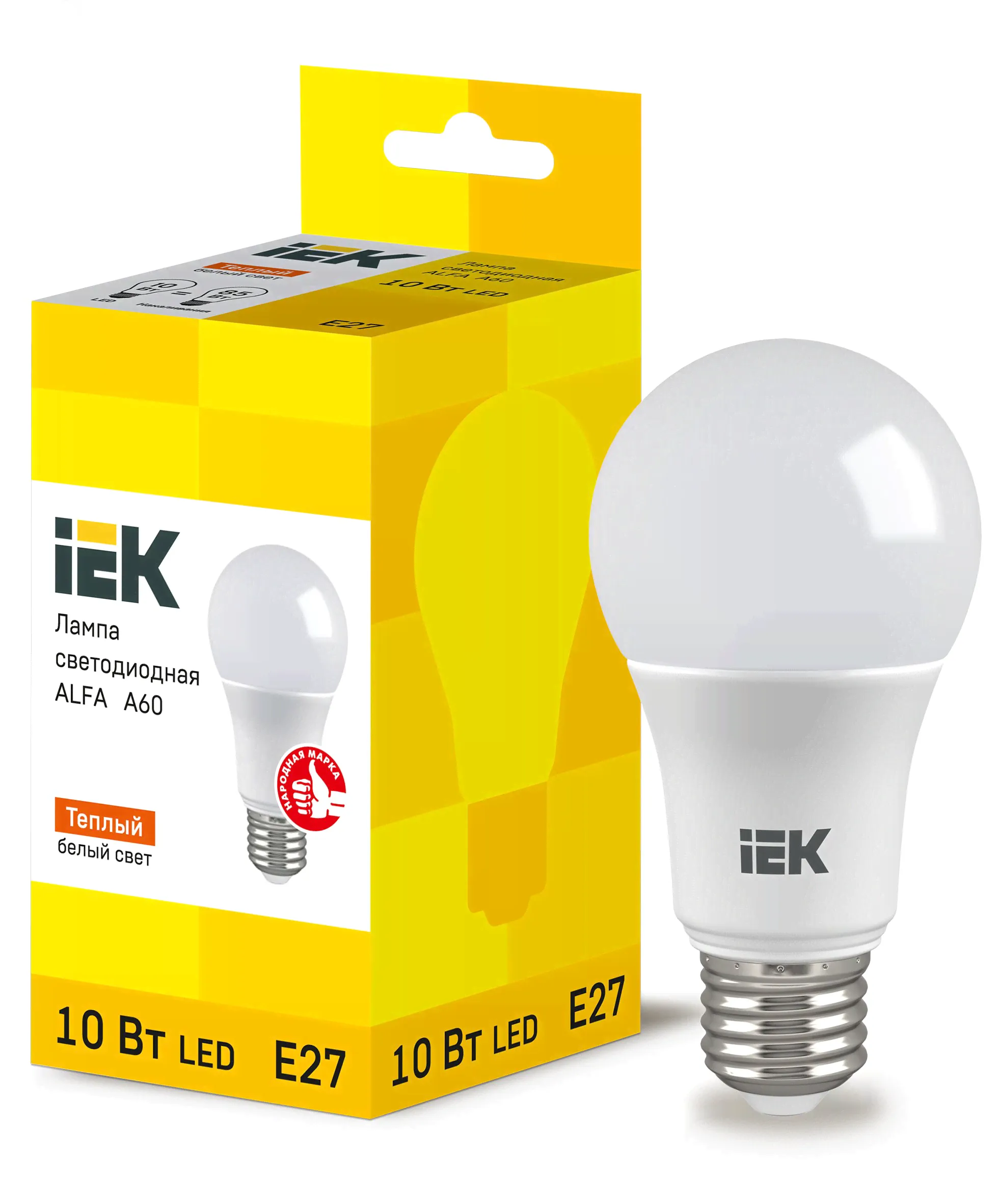 Лампа LED ALFA A60 груша 10Вт 230В 3000К E27 (6шт) IEK-0