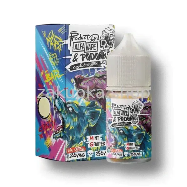 ЖИДКОСТЬ ALFA VAPE & PODONKI 30 мл - Mint Grapes (Виноград Мята)-0