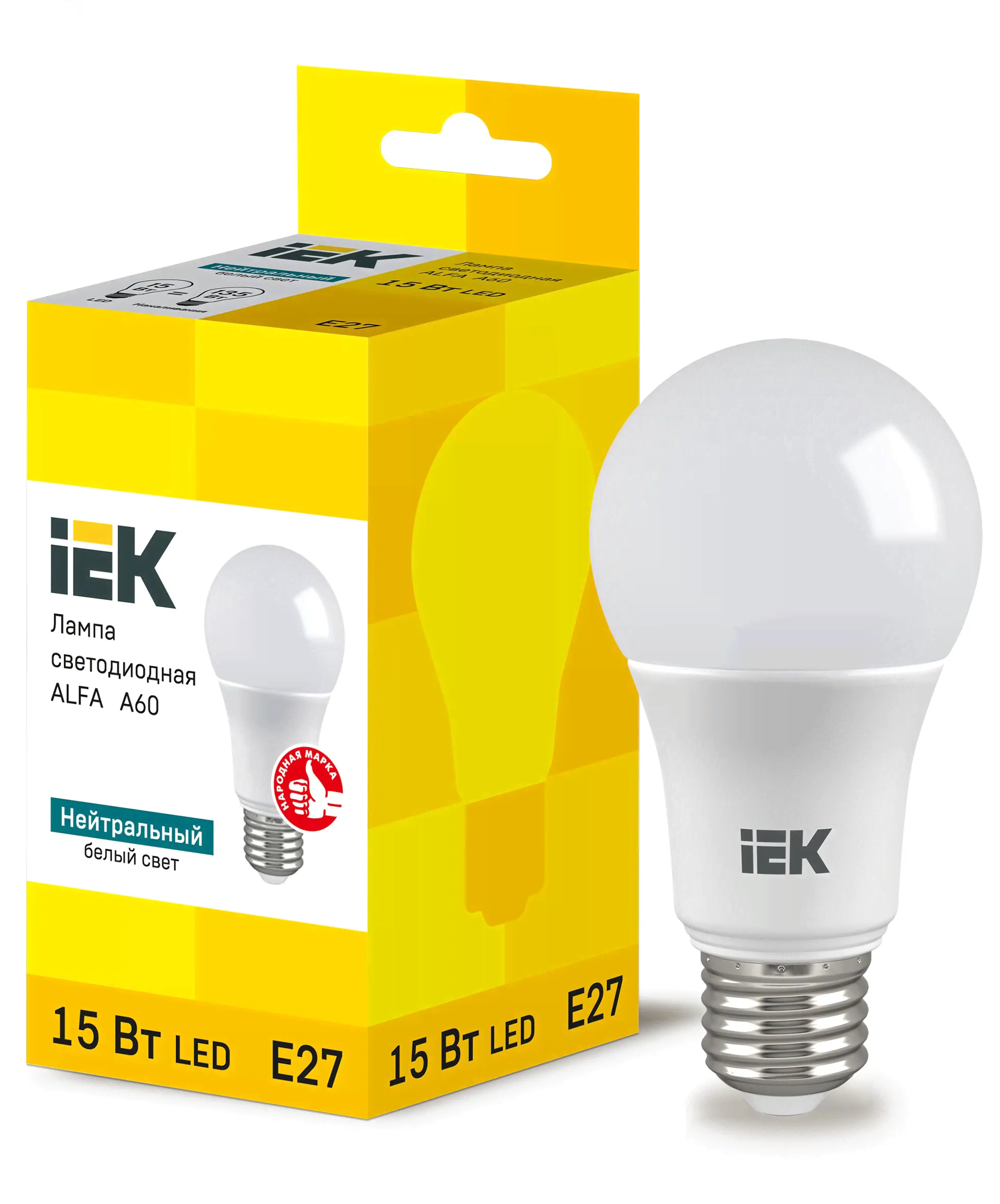 Лампа LED ALFA A60 груша 15Вт 230В 4000К E27 (6шт) IEK-0