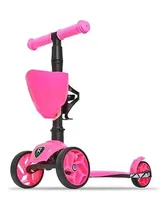 Cамокат трехколесный детский BuggyBoom Alfa Mini XR с корзинкой и подстаканником для бутылок, розовый