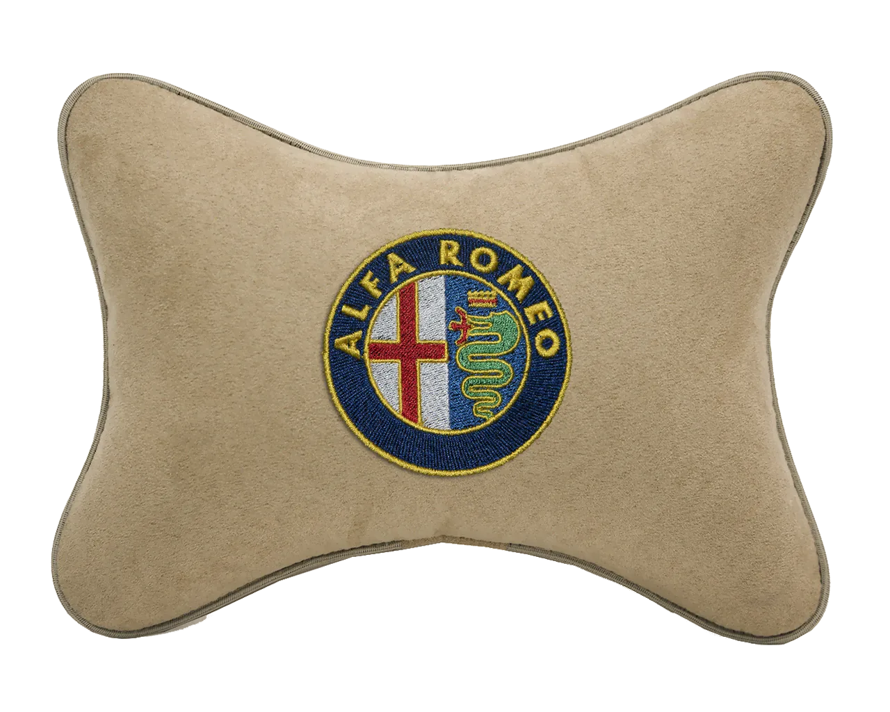 Подушка на подголовник алькантара Beige с логотипом автомобиля ALFA ROMEO