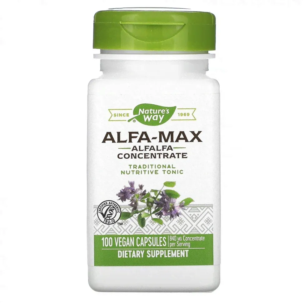Nature's Way, Alfa-Max, концентрат люцерны, 420 мг, 100 веганских капсул-0