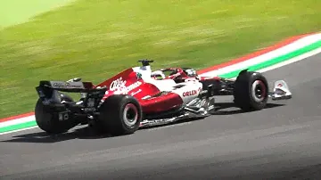 Alfa Romeo C42 F1 2022 Car in action at Imola Circuit for a Pirelli F1 2023 Tyres Development Test